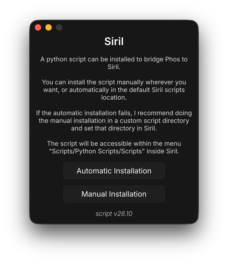 Phos Siril integration window